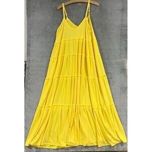 Zenana Womens Yellow Maxi Dress Tiered Basic Sleeveless Boho Beachy Basic Sz XL